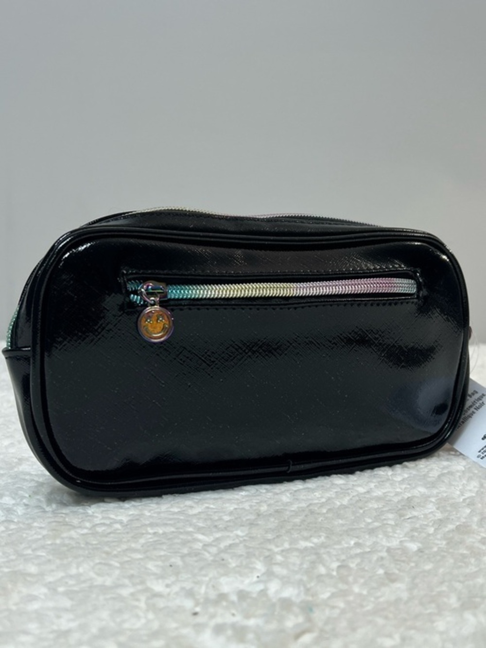 iScream Black Metallic Faux Leather 8.5" x 4.5" Zippered Cosmetic Bag